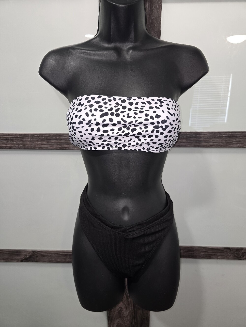 Bandeau Dalmation Bikini Set Strapless 2 Piece Bathing Suit Swimsuit Sz S